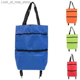 Shopping Carts Folding shopping cart with wheels handcart bag foldable shopping bag reusable shopping bag food Organiser vegetable bag Q240227