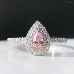 Cluster Rings Fine Jewelry 18K Gold 0.16ct Pink Diamonds Wedding Engagement Female For Women Ring Birthday Presents