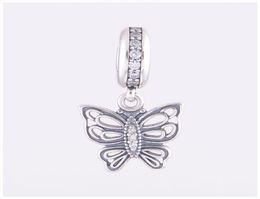 Vintage Butterfly Charm Pendants Authentic 925 SterlingSilverJewelry Pave Crystal Charms Beads DIY Brand Logo Bracelets Accessor8928065