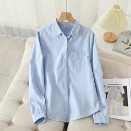 Casual Cotton Womens Oxford Shirt Autumn Good Quality Woman Blouse and Tops Lady White Blue Striped Shirts Clothes 240227