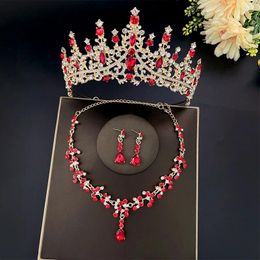 Necklace Earrings Set Baroque Retro Red Crystal Bridal Rhinestone Tiara Crown Choker Headband Wedding Dress Jewellery