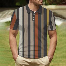 Men's Polos Colourful Stripes Pattern Print Summer Button Down Collar Polo Shirt Casual Tops Oversized Short Sleeve Trend Men Clothing