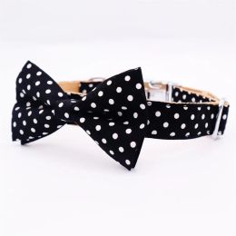 Collars Polka Dot Cotton bowtie Dog Collar Bow Tie for Girl or Boy Personal Custom Pet gifts