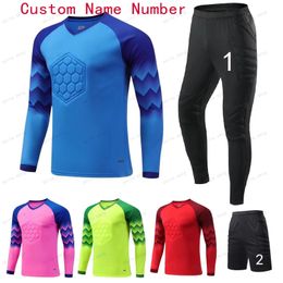 Men Kid Football Goalkeeper Uniform Protective Sponge Long Sleeve Soccer Training Goalkeeper Top Soccer Jersey Pants Custom 240223