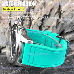 Watch Bands Natural Rubber band 20mm 21mm 22mm for IWC Big Pilots es IW3881 IW3777 Green Yellow Colourful Soft Fluororubber Strap T240227