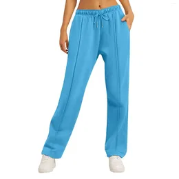 Women's Pants Wide Leg Sweatpants For Women Fleece High Waist Joggers With Pockets Lightweight Casual Winter Tan