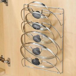 1Pcs Kitchen Accessories Stainless Steel Pot Lid Shelf Kitchen Organiser Pan Cover Lid Rack Stand Holder Dish Rack Spoon Holder 240223