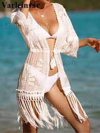 Women's Swimwear Sexy Embroidery Fringe Tassel Crochet Knitted Tunic Beach Cover Up Cover-ups Beach Dress Beach Wear Beachwear Female Women V4652 T240227