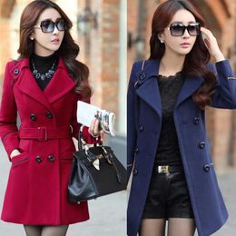 الخريف والشتاء الجديد للسيدات ارتداء كوريا كوريا رفيعة نائمة معطف الصوف الطويل معطف الصوف