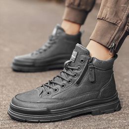 Boots Men Leather Autumn Winter Fashion High Tops Casual Shoes Trend Designer Work Motorcycle