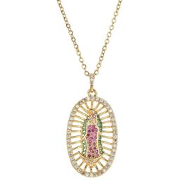 Virgin Mary Pendant Necklace for Women Gold Color CZ Crystal Stainless Steel Jewelry Whole Colar Chain Cross Trendy Gift267a