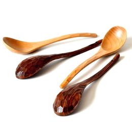 Japanese Spoon 10pcs lot Tortoise Shell Manual Curved Handl Wooden Soup Spoon Kitchen Tableware319m