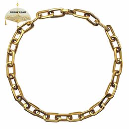 Thick Flat Rounded Rectangle Gold-color Link Chain Necklace Men Women Stainless Steel Fashion Jewelry 1 Piece232Z