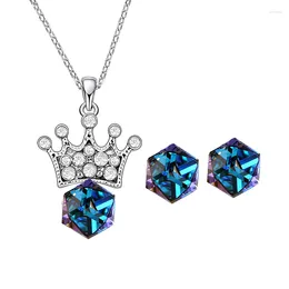 Pendant Necklaces Cute Crown Fancy Stone Necklace For Women Wedding Friends Girls Christmas Crystals From Austria Silver Colour Jewellery