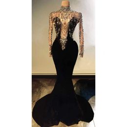 Basic Casual Dresses High Quality Elegant Black Veet Mermaid Shining Crystal Sexy Evening Long Prom Club Party Stage Costumes 2211 Dhr9N