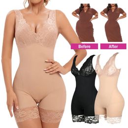 Women Lace Full Body Shaper Bodysuits Slimming Shapewear Corset Waist Trainer Shaping Underwear Postpartum Recovery Sheath Fajas 240220