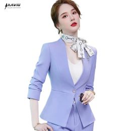 Blazers NAVIU Fashion Light Purple Blazer Women New Spring Temperament Slim Formal Business Jacket Office Ladies Work Coat Blue