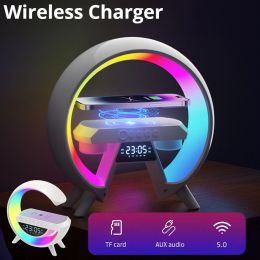 Speakers LED Wireless Charger Pad Stand BluetoothCompatible Speaker with Atmosphere RGB Night Light Fast Charging Station for iPhone