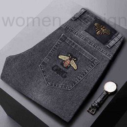 Designer Men's Jeans and Spring Summer Young Embroidered Slim Fit Small Foot Elastic Casual Trend Pants 28- 36 38