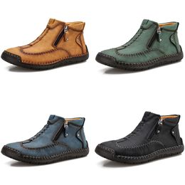 2024 fnew high-top leather casual shoes yellow blue green black men's slip-on plus size sports sneakers warmth GAI