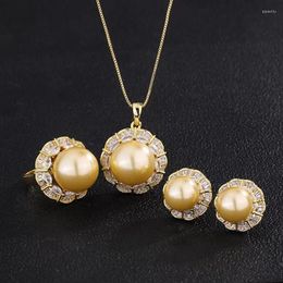 Necklace Earrings Set EYER Fine Jewelry CZ Zirconia Natural Pearl Sets Golden Ring For Women Presents