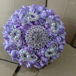 Decorative Flowers Light Purple Luxury Rhinestone Bouquet For Bride Wedding Handmade Bridesmaids Hand Decor Accessories