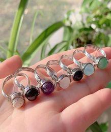 Wedding Rings Wire Wrapped Crystal Reiki Healing Stone Natural Amethysts Agates Pink Quartz Fashion Women Party Jewelry2583942