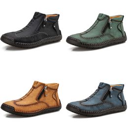 High-top Shoes Casual New Leather Yellow Blue Green Black Men's Slip-on Plus Size Sports Sneakers Autumn Warmth GAI 876