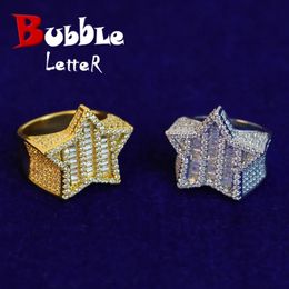 Bubble Letter Star Men Ring for Teens Real Gold Plated Hip Hop Jewellery Trend Items Gift 240220