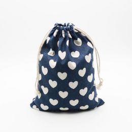 Heart Linen Jewelry Drawstring Bag 9x12cm 11x14cm 13x17cm pack of 50 Birthday Wedding Party Candy Bag Sack309N