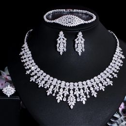 CWW 4 pcs Tassel Drop Cubic Zirconia Big Wedding Banquet Necklace Dubai White Gold Colour Bridal Party Costume Jewellery Sets T600 240220