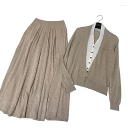 Work Dresses Cardigan Coat V-neck Short Slim-fit High Waist Umbrella Skirt Set Solid Colour Design Warm And Comfortable 2024 Autumn/winter