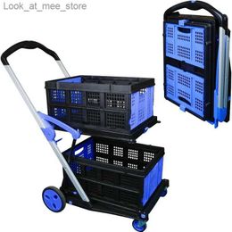 Shopping Carts Folding shopping cart double-layer folding with one Flat noodles heavy-duty multi-function multi-purpose trolley Q240227