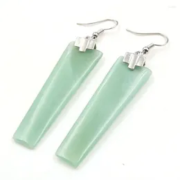 Dangle Earrings Trendy Silver Plated Long Trapezoid Shape Natural Green Aventurine Drop Tiger Eye Stone Jewelry