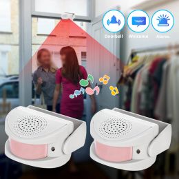 Detector KERUI 2pcs Security Alarm Wireless Door Bell Welcome Alarm Music Switch PIR Motion Sensor Shop Hotel Home Security Doorbell