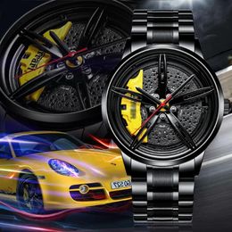 2020 Nektom Men Watch Sports Car Watch Wheel Rim Design Car Relógio de pulso de aço inoxidável Relógios à prova d'água Moda Relógio de luxo LJ2238l