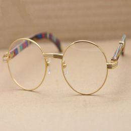 Vintage Optical Glasses Frame Round Frame Peacock Wood Leg Eyeglasses Frame Glasses for Men Women Myopia Frames 55mm with Orignal 238H