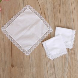 wedding Favours Handkerchief Pure White Hankerchiefs with Lace Plain DIY Print Draw Hankies Cotton Handkerchiefs Pocket Square 25*25 cm