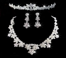 Wedding Jewelry Sets Shining 3 Sets Rhinestone Bridal Jewelery Accessories Crystals Necklace and Earrings for Prom Pageant Party1092585