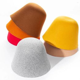 Berets Solid Color Bucket Hat Winter Warm Bell-shaped Wool Basin Cap Fisherman Autumn