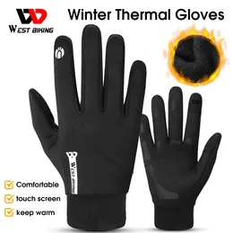 Cycling Gloves WEST BIKING Winter Thermal Full Finger For Men Windproof Warm MTB Road Bike Touch Screen Sports Gear