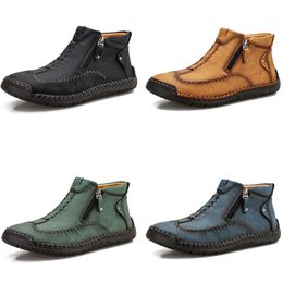 Leather Casual Shoes Blue High-top Yellow Green Black Men's Slip-on Plus Size Sports Sneakers Autumn Warmth GAI 951