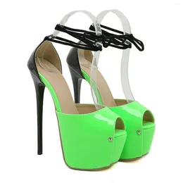 Dress Shoes Summer Women Sandals Green Solid Color Cozy Stiletto Ankle Strap Hollow Lace-Up Zapatos Para Mujer High Quality Platform