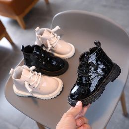 Outdoor Girls Boots 2022 New Spring Autumn Wide Fashion Boys Shoes Kids Black Crocodile Pattern Pu Zip Ankle Boots Toddler Baby Footwear