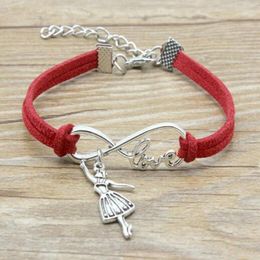 Link Bracelets Antique Alloy Infinity Love Ballerina Girl Charm Bracelet Jewelry Wrap Velvet Cuff Women Men Unisex Gift 10Color