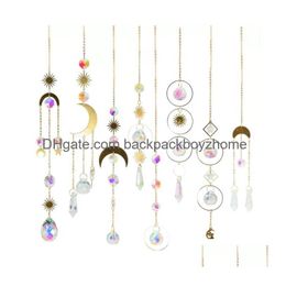 Decorative Objects & Figurines Decorative Crystal Wind Chime Moon Sun Catcher Diamond Prisms Pendant Dream Rainbow Chaser Hanging Drop Dhus2