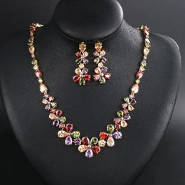 WEIMANJINGDIAN Brand Colourful Cubic Zirconia Necklace Earring Wedding Jewellery Set for Brides Moms Gifts Christmas Party Wear 240220