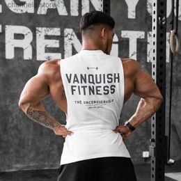 Men's Tank Tops Mens Vest Men Clothing Oversized Sleeveless T-Shirt Sports Fitness Cotton Round Neck Waistcoat Gym Muscle Training Running Vest T240227