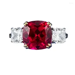 Cluster Rings Spring Qiaoer 925 Sterling Silver 9 MM Ruby High Carbon Diamond Gemstone Ring For Women Wedding Engagement Jewellery