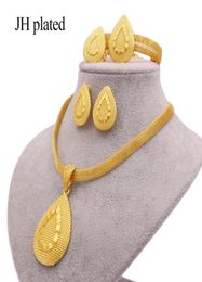 Earrings Necklace Gold Color 24K Jewelry Sets For Women African Bridal Wedding Gifts Party Water Drops Pendant Ring Bracelet Set3626893